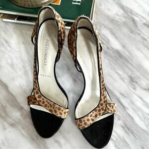 Bruno Magli Y2K Giraffe Print Brown Calf Hair Peep Toe Heels